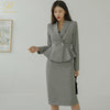 H Han Queen Elegant Houndstooth 2 Pieces Set Women Suit Jacket And High Waist Sheath Pencil Skirts Korean Office Lady Skirt Suit
