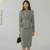 H Han Queen Elegant Houndstooth 2 Pieces Set Women Suit Jacket And High Waist Sheath Pencil Skirts Korean Office Lady Skirt Suit