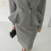 H Han Queen Elegant Houndstooth 2 Pieces Set Women Suit Jacket And High Waist Sheath Pencil Skirts Korean Office Lady Skirt Suit