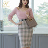 H Han Queen Elegant Office Wear Pencil Dress Women Autumn Patchwork Plaid Dresses OL Occupation  Work Sheath Bodycon Vestidos