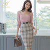 H Han Queen Elegant Office Wear Pencil Dress Women Autumn Patchwork Plaid Dresses OL Occupation  Work Sheath Bodycon Vestidos