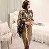 H Han Queen 2 Pieces Set Women Vintage Print Shirts Blouses & Single-Breasted Pencil Skirts Korean Office Lady Suit