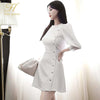 H Han Queen A-Line Vestidos Elegant White Slim Simple Chic Work Wear Dress Womens Buttons Office Casual Dresses