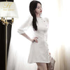 H Han Queen A-Line Vestidos Elegant White Slim Simple Chic Work Wear Dress Womens Buttons Office Casual Dresses