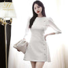 H Han Queen A-Line Vestidos Elegant White Slim Simple Chic Work Wear Dress Womens Buttons Office Casual Dresses