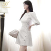 H Han Queen A-Line Vestidos Elegant White Slim Simple Chic Work Wear Dress Womens Buttons Office Casual Dresses