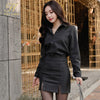 H Han Queen Skirt Suits Womens Elegant Stripe 2 Pieces Sets Long-Sleeved Shirt Crop Top + Sheath Bodycon Pencil Skirt