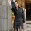 H Han Queen Skirt Suits Womens Elegant Stripe 2 Pieces Sets Long-Sleeved Shirt Crop Top + Sheath Bodycon Pencil Skirt