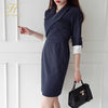 H Han Queen Womens Stripes Office Autumn Dress Patchwork Sheath Bodycon Pencil Vestidos Business Casual Dresses