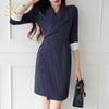 H Han Queen Womens Stripes Office Autumn Dress Patchwork Sheath Bodycon Pencil Vestidos Business Casual Dresses