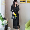 H Han Queen Korean 2 Pieces Set Women's Knitted Bottoming Vestidos Stitching Lace Black Single-breasted Mermaid Lady Skirt Suit