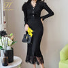 H Han Queen Korean 2 Pieces Set Women's Knitted Bottoming Vestidos Stitching Lace Black Single-breasted Mermaid Lady Skirt Suit