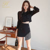 H Han Queen 2 Pieces Set Women Autumn  Double Breasted Coat And High Waist Pencil Skirts Korean Chic Office Lady Skirts Suit