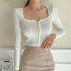 H Han Queen 2 Pieces Set Women Autumn Knitted Zipper Top And High Waist Bodycon Mermaid Skirts Korean Chic Office Lady Suit