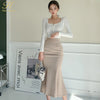 H Han Queen 2 Pieces Set Women Autumn Knitted Zipper Top And High Waist Bodycon Mermaid Skirts Korean Chic Office Lady Suit