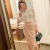 H Han Queen 2 Pieces Set Women Autumn White Shirts Blouses And High Waist Bodycon Pencil Skirts Korean Chic Office Lady Suit