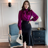 H Han Queen 2 Pieces Set Women Lace-Up Bow Satin Shirts Blouses And High Waist Mermaid Skirts Korean Chic Office Lady Suit
