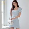 H Han Queen 2 Pieces Set Women Plaid Puff Sleeve Blouses And High Waist Bodycon Pencil Skirts Korean Chic Office Lady Suit