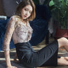 H Han Queen Elegant Office Pencil Dress Women's Korean Slim High Waist Sheath Dresses Mesh Patchwork Work Bodycon Vestidos