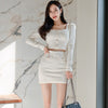 H Han Queen Spring Korean 2 Pieces Set Women's White Crop Top + Bodycon Pencil Skirts Casual Simple Office Lady Skirt Suit