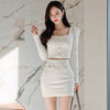 H Han Queen Spring Korean 2 Pieces Set Women's White Crop Top + Bodycon Pencil Skirts Casual Simple Office Lady Skirt Suit