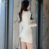 H Han Queen Spring Korean 2 Pieces Set Women's White Crop Top + Bodycon Pencil Skirts Casual Simple Office Lady Skirt Suit