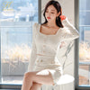 H Han Queen Spring Korean 2 Pieces Set Women's White Crop Top + Bodycon Pencil Skirts Casual Simple Office Lady Skirt Suit