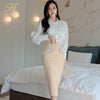 H Han Queen Spring Office Lady 2 Pieces Set Elegant White Blouses & Split Sheath Pencil Skirt Korean Simple Skirt Suit Women