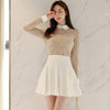 H Han Queen V-neck Spring Women Work Wear 2 Pieces Set Lace Blouses & High Waist A-line Skirt Korean Chic Simple Skirt Suits