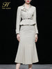H Han Queen Women 2023 Autumn Casual 2 Pieces Set Single-Breasted Tops + Simple Mermaid Skirt Korean Profession Skirt Suit