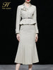 H Han Queen Women 2023 Autumn Casual 2 Pieces Set Single-Breasted Tops + Simple Mermaid Skirt Korean Profession Skirt Suit