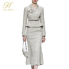 H Han Queen Women 2023 Autumn Casual 2 Pieces Set Single-Breasted Tops + Simple Mermaid Skirt Korean Profession Skirt Suit