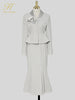 H Han Queen Women 2023 Autumn Casual 2 Pieces Set Single-Breasted Tops + Simple Mermaid Skirt Korean Profession Skirt Suit