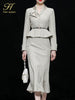 H Han Queen Women 2023 Autumn Casual 2 Pieces Set Single-Breasted Tops + Simple Mermaid Skirt Korean Profession Skirt Suit