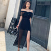 H Han Queen Women's Summer Work 2 Pieces Set Korean Slash Neck Blouses & Sheath Pencil Bodycon Skirt 2023 Office Lady Suit