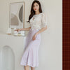 H Han Queen OL 2 Pieces Set Women Summer Lace Stitching V-Neck Blouses And Bodycon Mermaid Skirts Korean Chic Office Lady Suit