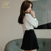 H Han Queen OL Work Wear 2 Pieces Set Women Bow Tie Chiffon Blouses & High Waist Slim A-line Skirt Simple Occupation Skirt Suit