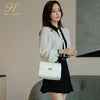 H Han Queen OL Work Wear 2 Pieces Set Women Bow Tie Chiffon Blouses & High Waist Slim A-line Skirt Simple Occupation Skirt Suit