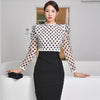 H Han Queen Spring Womens OL 2 Pieces Suits Dot Short Crop Top + High Waist Mid Sheath Bodycon Pencil Skirt Work Set