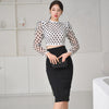 H Han Queen Spring Womens OL 2 Pieces Suits Dot Short Crop Top + High Waist Mid Sheath Bodycon Pencil Skirt Work Set