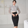 H Han Queen Spring Womens OL 2 Pieces Suits Dot Short Crop Top + High Waist Mid Sheath Bodycon Pencil Skirt Work Set