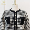 H Han Queen Vintage Plaid 2 Pieces Set Women Winter Cardigan Woolen Top And High Waist A-line Skirts Korean Office Lady Suit New