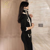 H Han Queen Winter Suit skirt V-neck Colorblock Single-breasted Cardigan Sweater Knitted 2 Pieces Suits Work Business Knit Set
