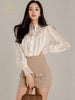 H Han Queen Women 2 Pieces Set Long Sleeve Lace Blouses + Pencil Skirt Korean Simple 2023 Autumn Casual Office Lady Skirt Suit
