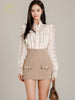 H Han Queen Women 2 Pieces Set Long Sleeve Lace Blouses + Pencil Skirt Korean Simple 2023 Autumn Casual Office Lady Skirt Suit