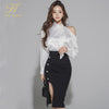H Han Queen Women 2022 Autumn Work 2 Pieces Set Off The ShoulderBlouses & Split Sheath Pencil Skirt Korean Simple Skirt Suit