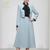 H Han Queen Women 2023 Autumn Winter Office Casual 2 Pieces Set Tweed top coat + Mid-Calf A-Line Skirt Korean Simple Skirt Suit