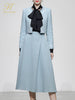 H Han Queen Women 2023 Autumn Winter Office Casual 2 Pieces Set Tweed top coat + Mid-Calf A-Line Skirt Korean Simple Skirt Suit