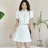 H Han Queen Women 2023 Summer 2 Pieces Set Single Breasted Top & High Waist Pleated Skirt Korean Casual Work Wear Suits Skirts