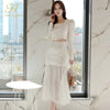 H Han Queen Women Autumn High Waist Sheath Mermaid Suit skirt Work 2 Pieces Set Korean Double-breasted Chiffon White Simple Sets